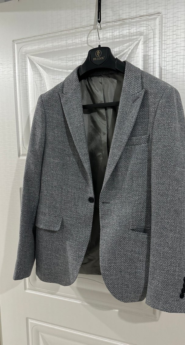 Düğmeli Gri Erkek Takım Ceket - Görsel 3