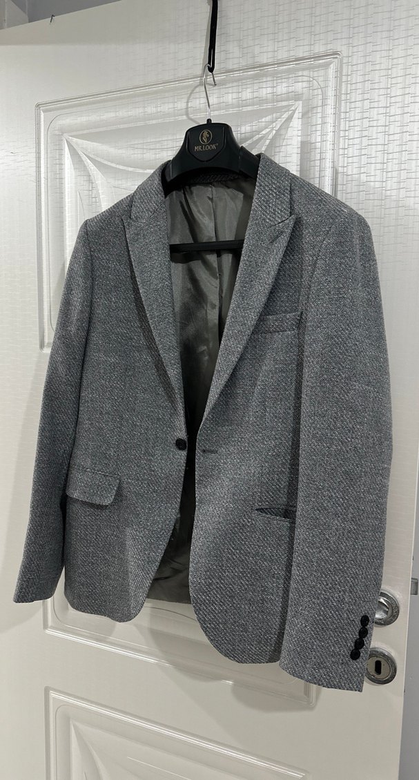 Düğmeli Gri Erkek Takım Ceket - Görsel 2