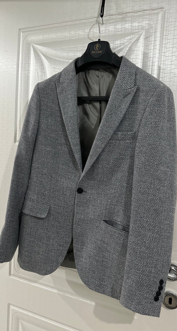 Düğmeli Gri Erkek Takım Ceket - Görsel 4