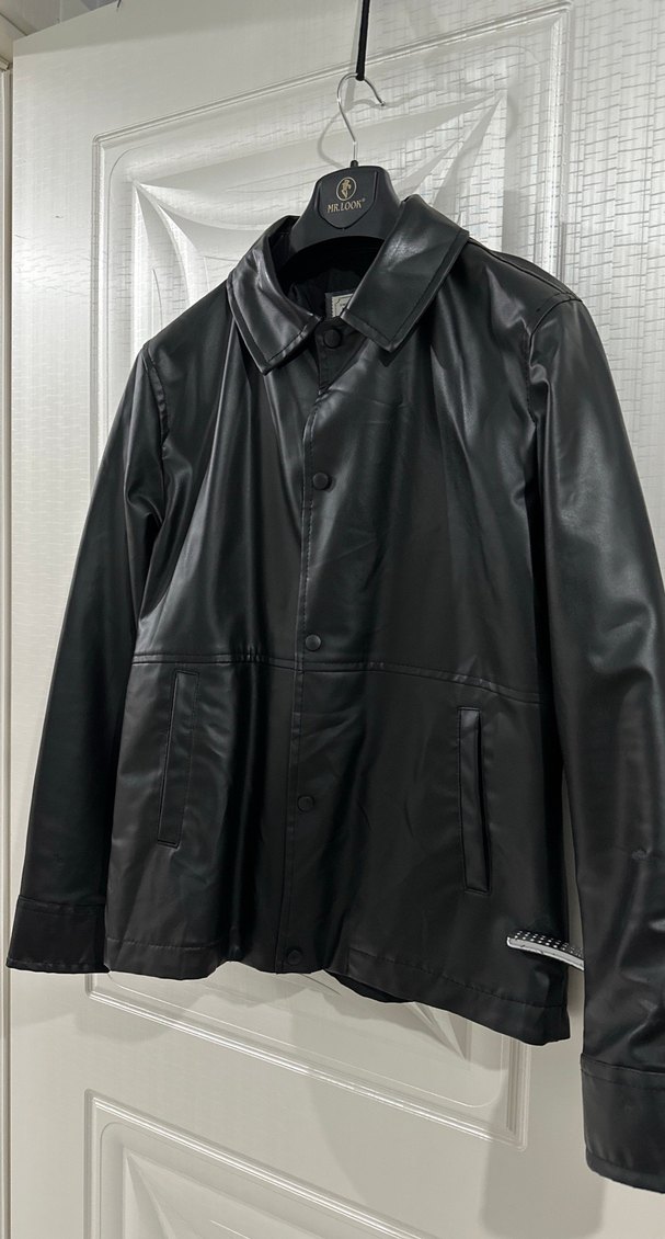 Erkek Siyah Deri Düğmeli Ceket - Görsel 2