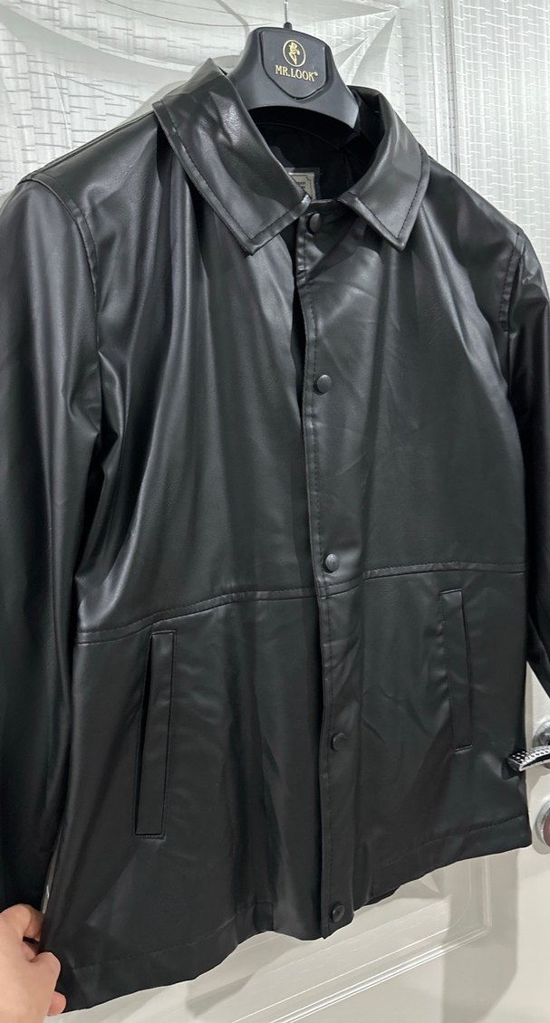 Erkek Siyah Deri Düğmeli Ceket - Görsel 3