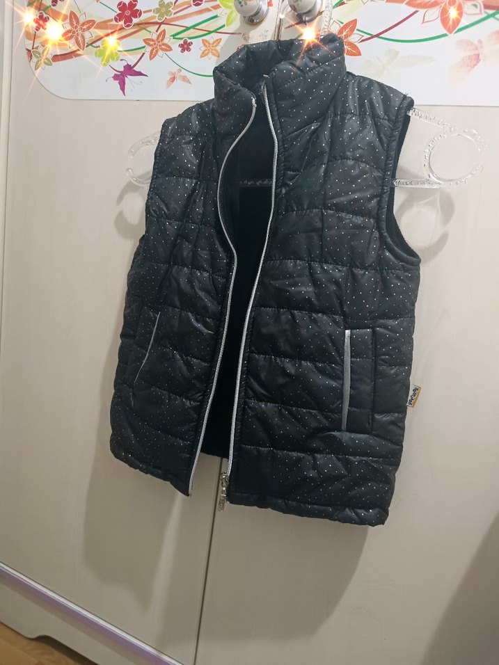 Parlak Siyah Fermuarlı çocukYelek - Görsel 2