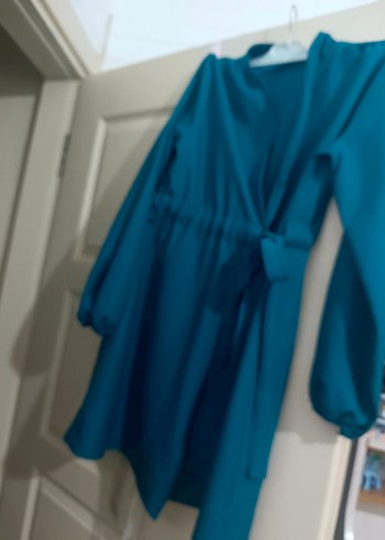 Kadın Mavi Mini Salaş Uzun Kollu Elbise - Görsel 2