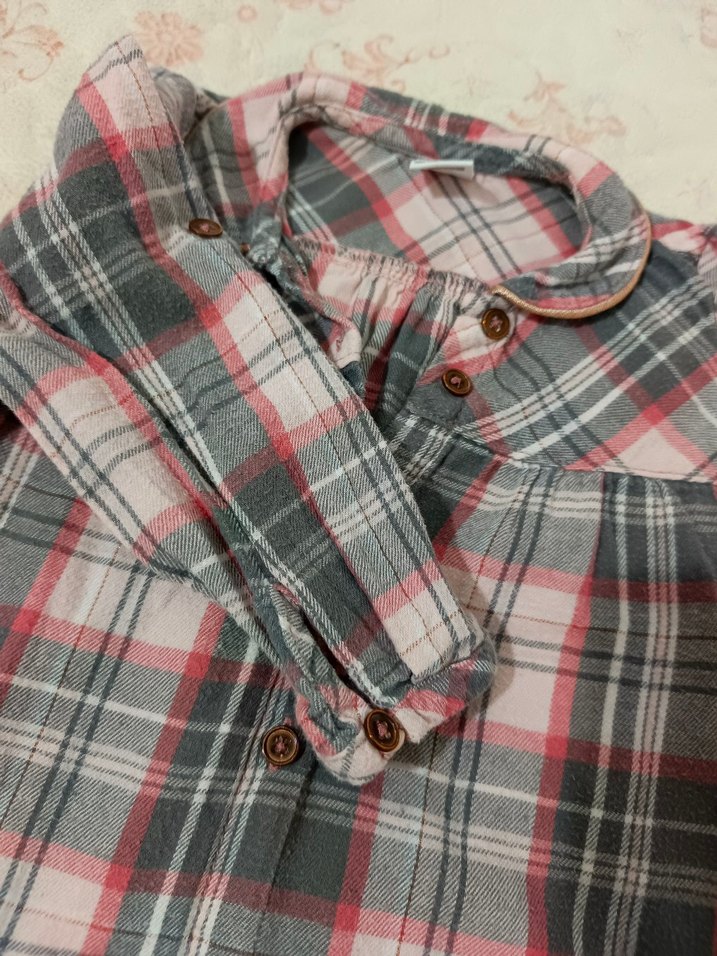 Gri Ekoseli Uzun Kollu Kız Gömleği - Görsel 5