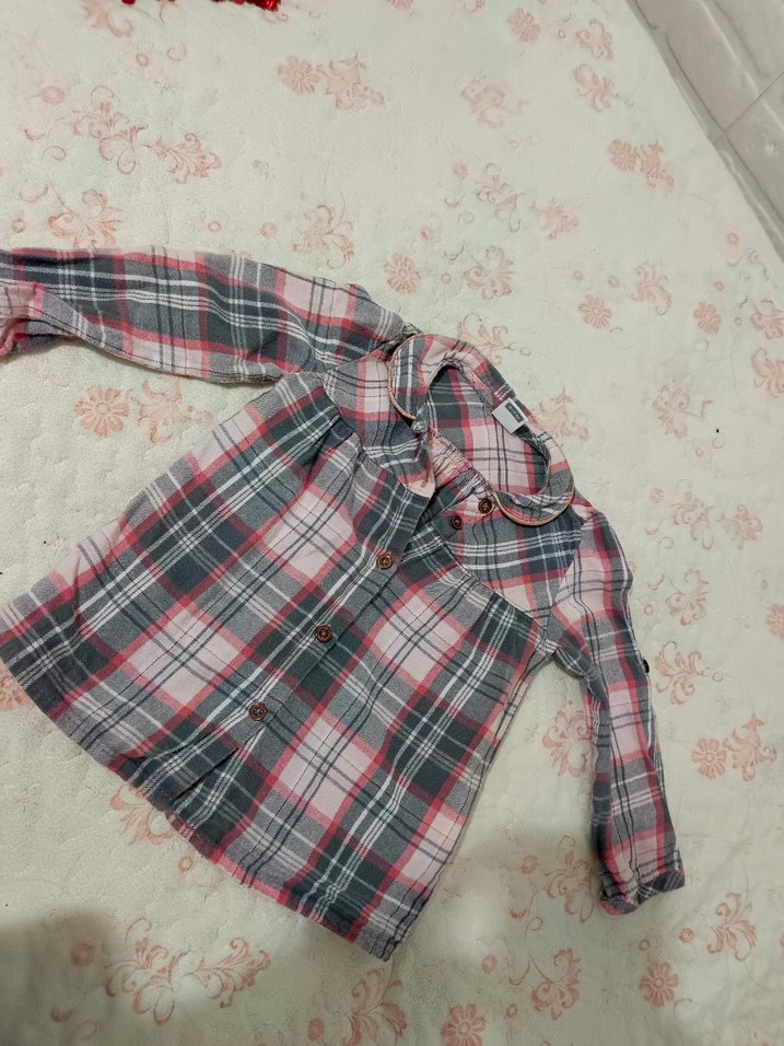 Gri Ekoseli Uzun Kollu Kız Gömleği - Görsel 2