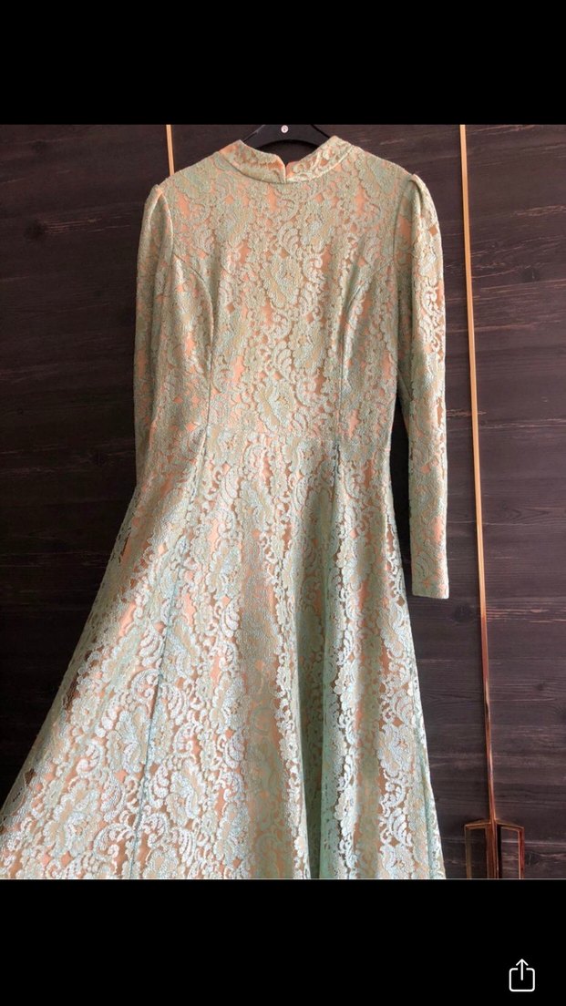 Pınar Şems Su Yeşili Dantel Elbise - Görsel 4