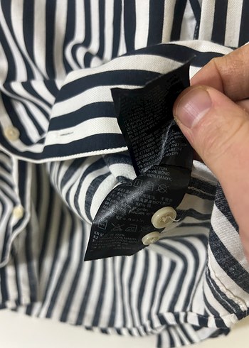 H&M Düğmeli Siyah Beyaz Çizgili Erkek Gömlek - Görsel 3