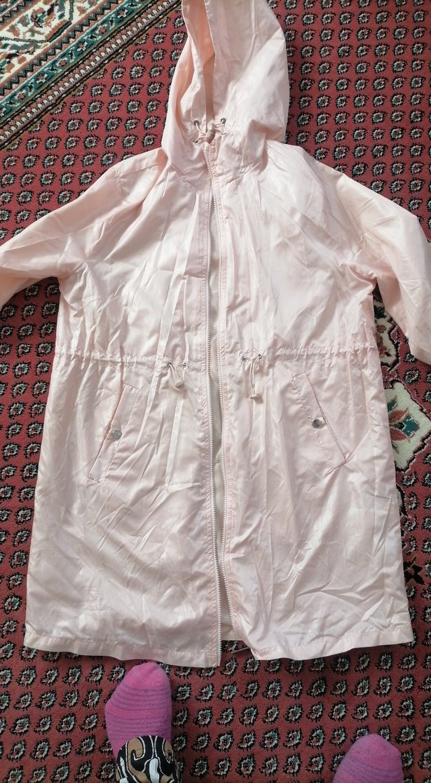 Uzun toz pembe Kapüşonlu Kadın Yağmurluk sadece 1 kez kullanıldı - Görsel 2