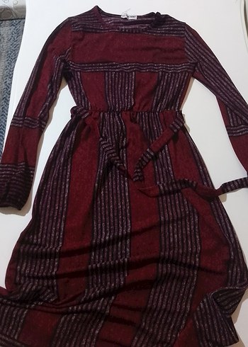 Bordo Bohem Desenli Uzun Elbise