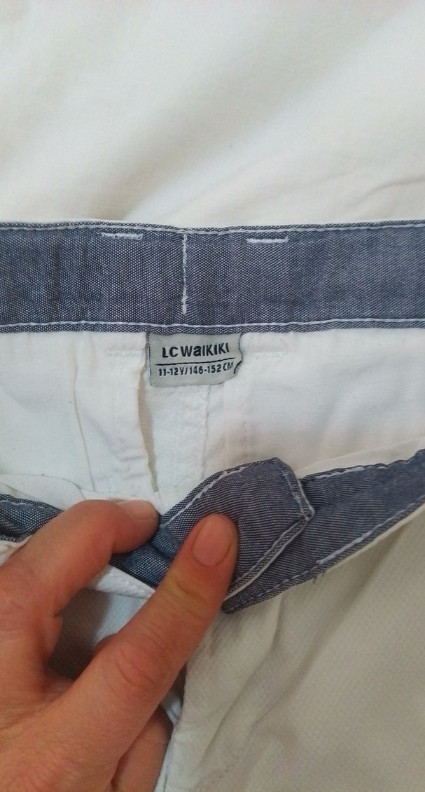 Düğmeli Beyaz Keten Erkek çocuk  Pantolon - Görsel 3