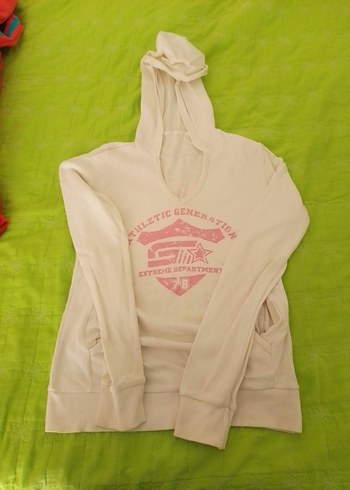 Beyaz Kapüşonlu Kadın Sweatshirt - Görsel 2