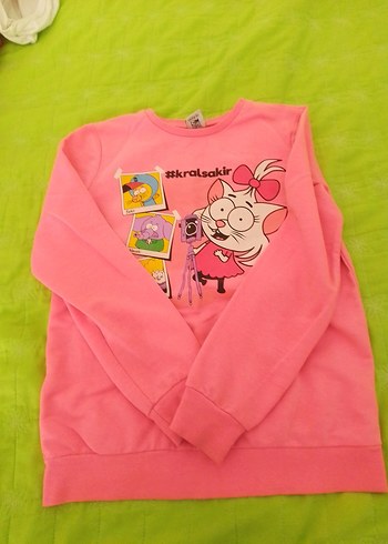 Kız Çocuk Pembe Uzun Kollu Baskılı Sweatshirt