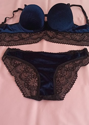 Lacivert Kadife bralet takım