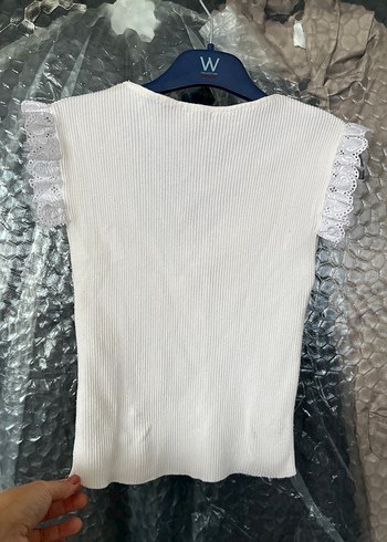 xs Beden Vakkorama Dantelli Beyaz Kolsuz Triko