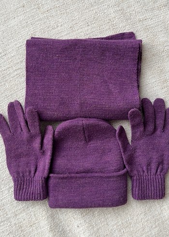 Mor Örgü Kadın Bere Eldiven Atkı Seti - Görsel 2
