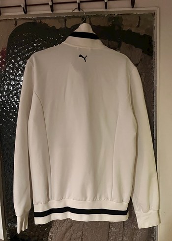 Puma Beyaz Siyah Biyeli Fermuarlı Spor Ceket - Görsel 3