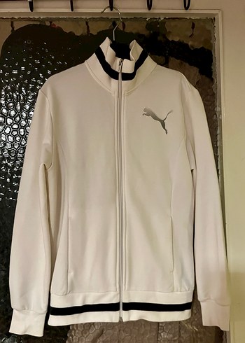 Puma Beyaz Siyah Biyeli Fermuarlı Spor Ceket - Görsel 2