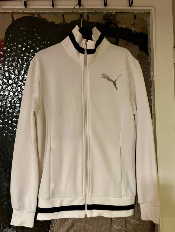 Puma Beyaz Siyah Biyeli Fermuarlı Spor Ceket - Görsel 2