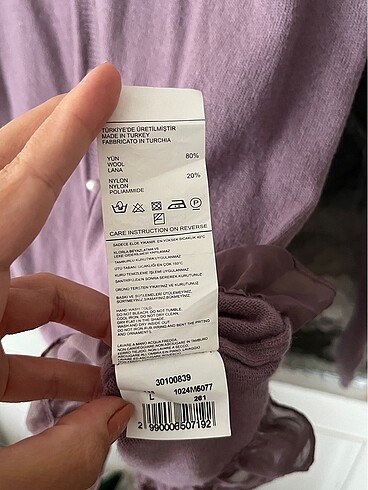 l Beden mor Renk Benetton İnci Düğmeli Yünlü Hırka