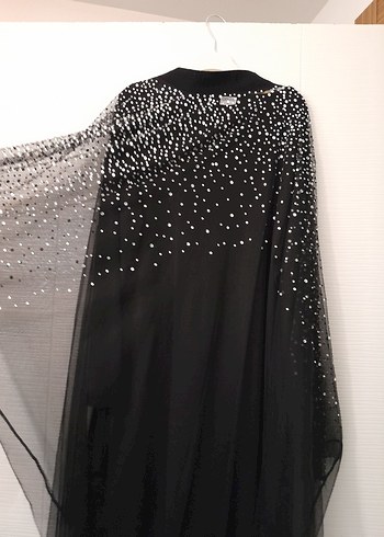 Armine Siyah Pul İşlemeli Uzun Kadın abaya abiye tesettür
