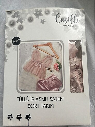 Tüllü İp Askılı Saten Şort Takım