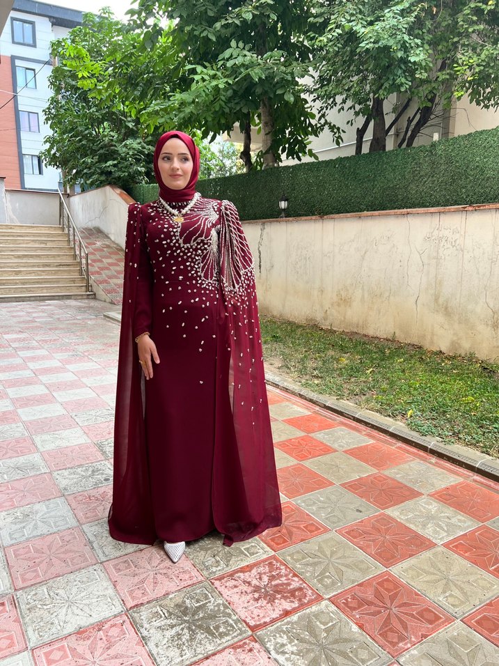 Bordo  Uzun Abiye - Görsel 3