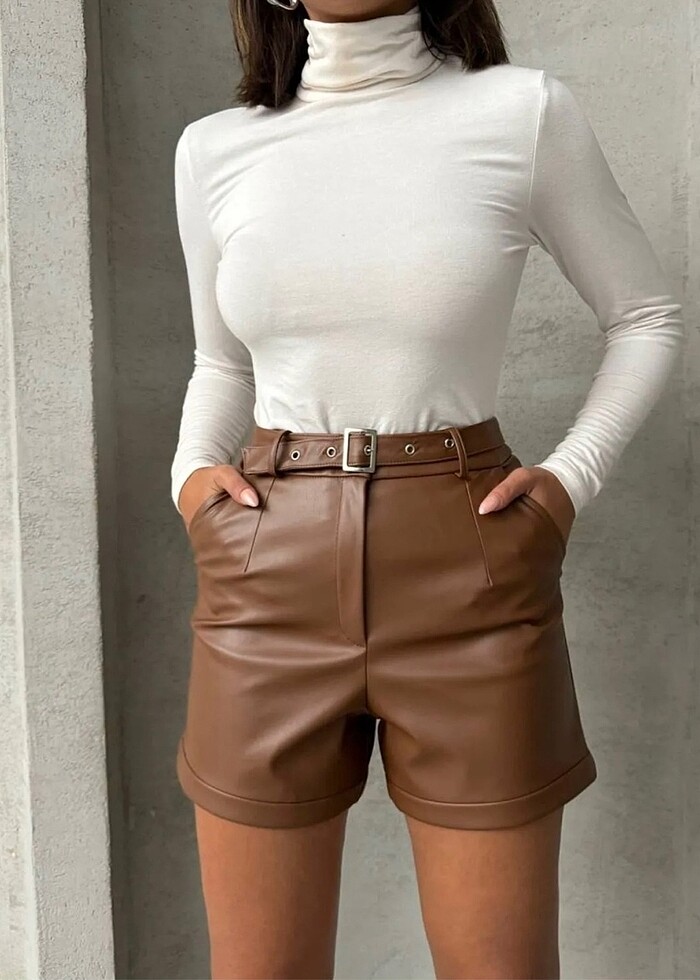 TABA ŞARDONLU DERİ ŞORT - Görsel 2