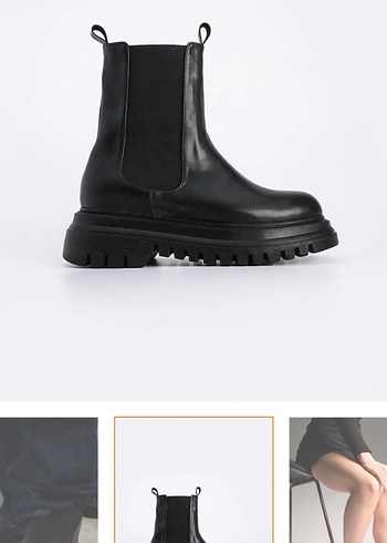 Siyah Blok Topuklu Sokak Stili Kadın Bot - Görsel 3