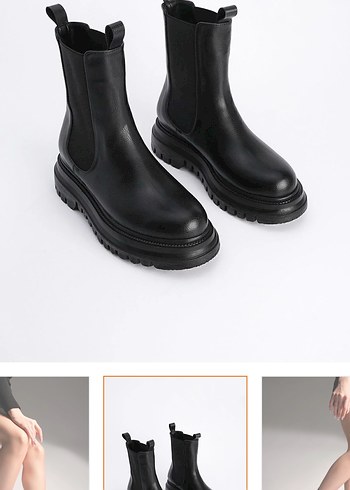 Siyah Blok Topuklu Sokak Stili Kadın Bot - Görsel 2