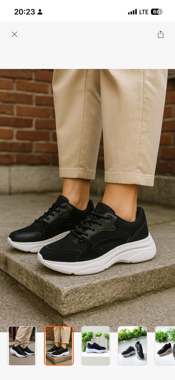 Siyah Platform Topuklu Bağcıklı Kadın Spor Ayakkabı - Görsel 2