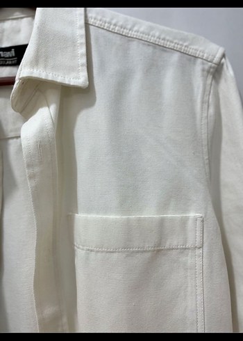 Düğmeli Beyaz Keten Kadın Gömlek - Görsel 3