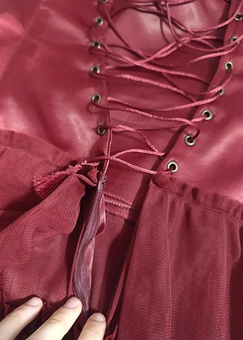 Bordo Saten Abiye - Görsel 5