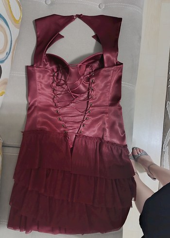 Bordo Saten Abiye - Görsel 6