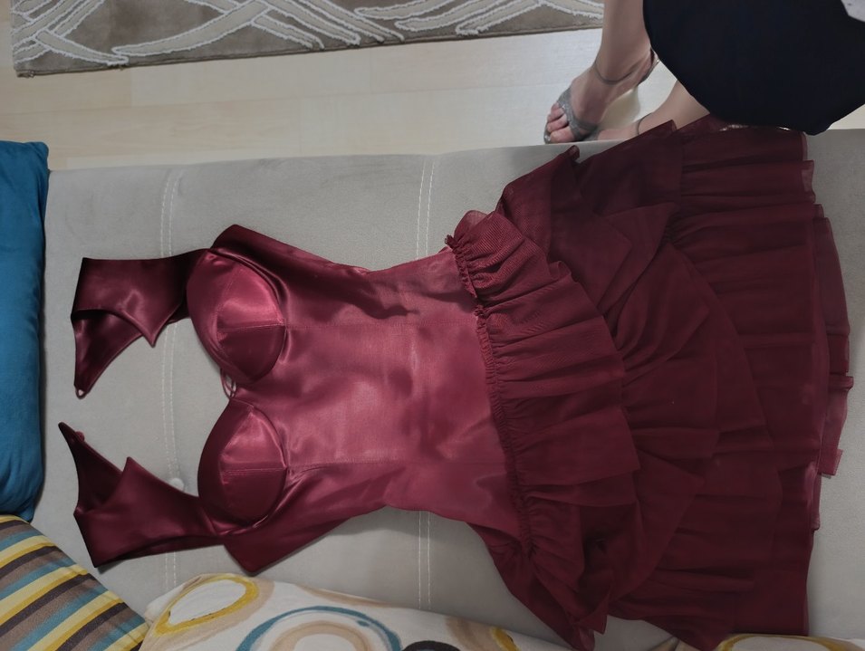 Bordo Saten Abiye - Görsel 3