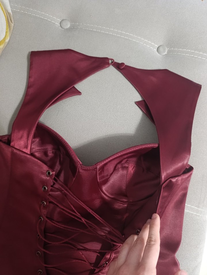 Bordo Saten Abiye - Görsel 4