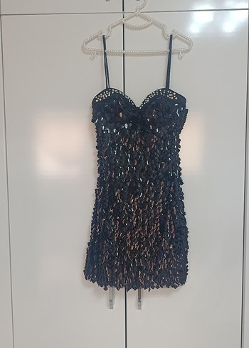 Koton Siyah Payetli Mini Abiye Elbise - Görsel 5