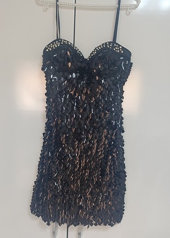 Koton Siyah Payetli Mini Abiye Elbise - Görsel 6