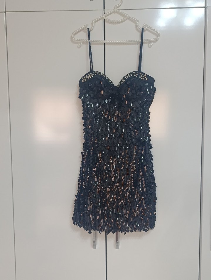 Koton Siyah Payetli Mini Abiye Elbise - Görsel 5