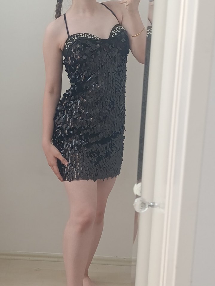 Koton Siyah Payetli Mini Abiye Elbise - Görsel 3