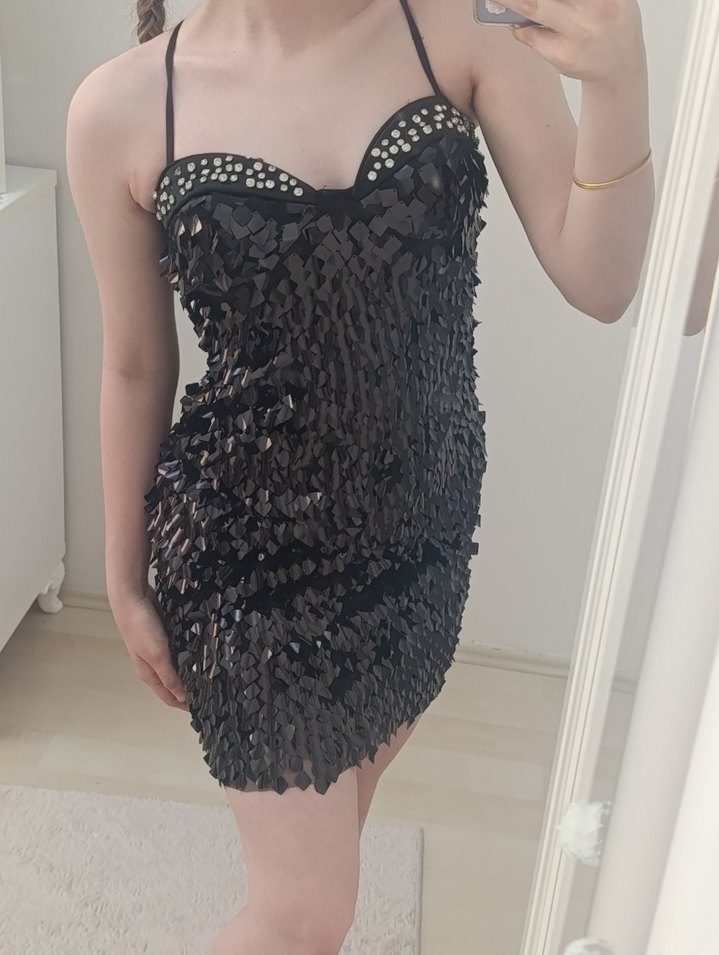 Koton Siyah Payetli Mini Abiye Elbise - Görsel 2