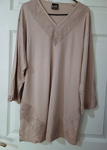 LC Waikiki Bej V Yaka Uzun Kollu Kadın Tunik/Penye