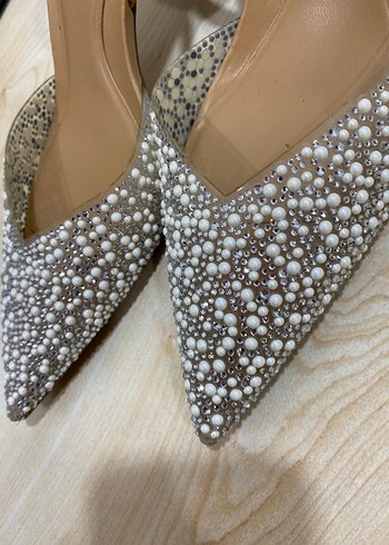 37 Beden ten rengi Renk İnci İşlemeli Bej Stiletto Abiye Ayakkabı