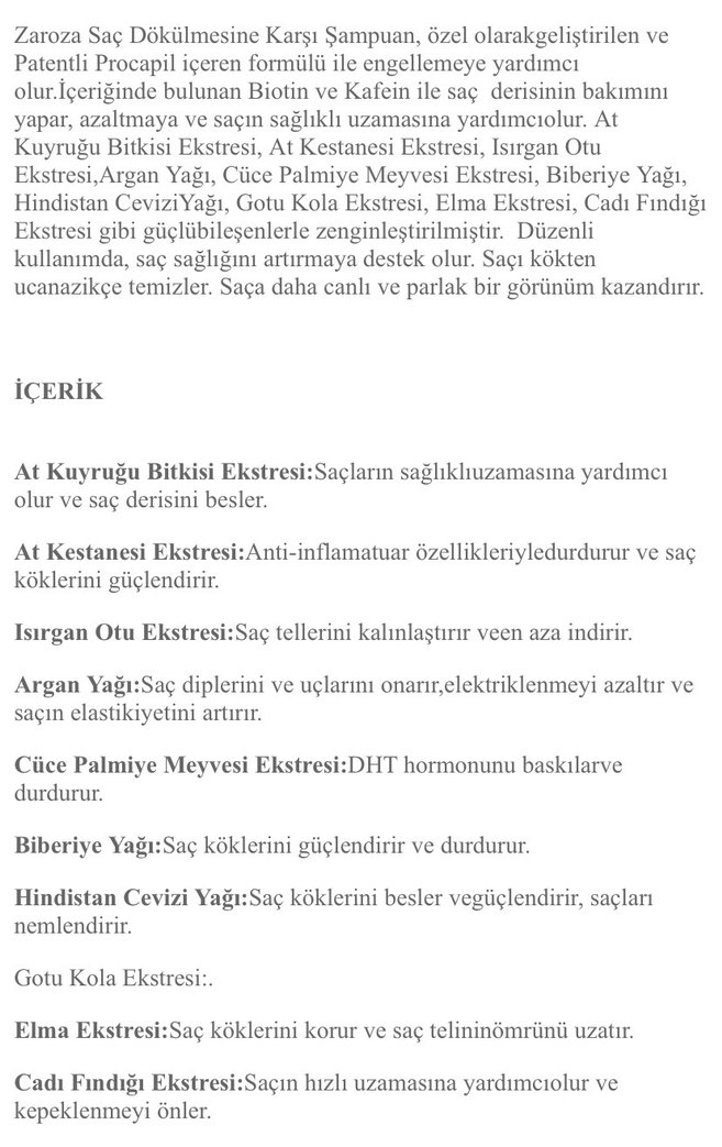 Zaroza Saç Dökülmesine Karşı Şampuan 600ml - Görsel 2