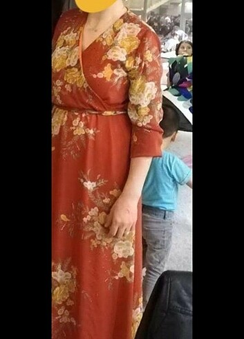 Diğer Kiremit rengi çiçekli elbise 38 beden