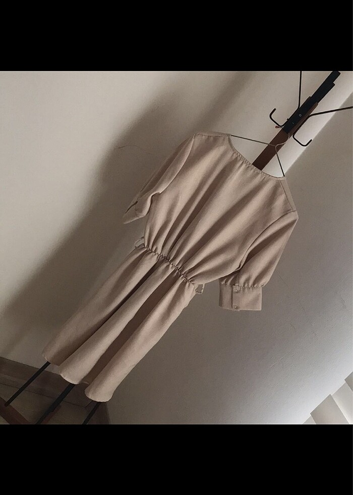 Krem keten elbise - Görsel 3