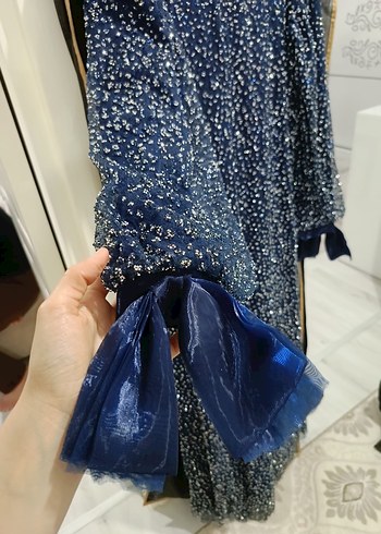 Püsküllü Lacivert Uzun Kadın Elbise - Görsel 5