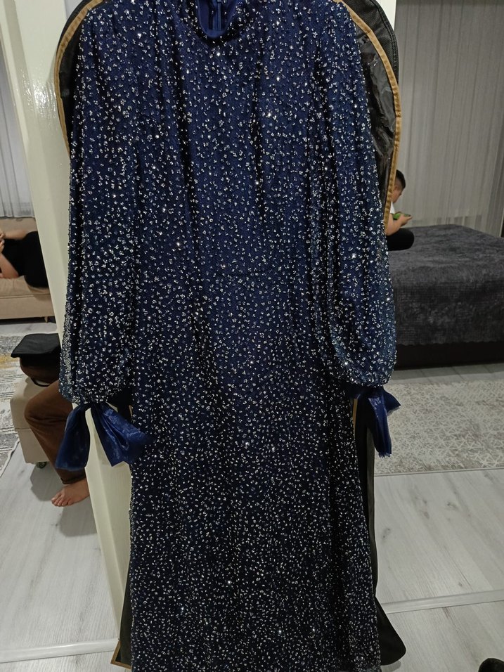 Püsküllü Lacivert Uzun Kadın Elbise - Görsel 2