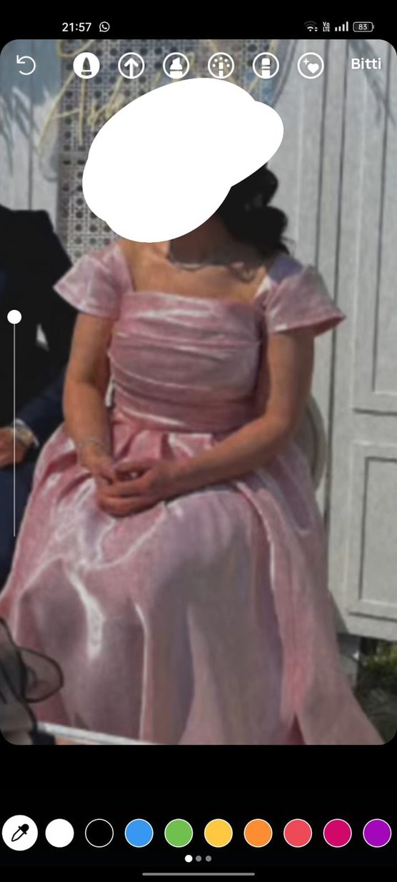 Pembe Drapeli Midi Abiye Elbise - Görsel 2