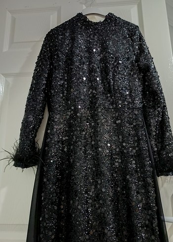 Uzun Siyah Gotik Kürklü Abiye Elbise - Görsel 2