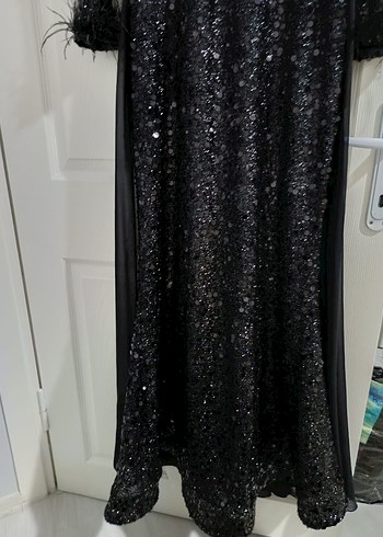 Uzun Siyah Gotik Kürklü Abiye Elbise - Görsel 3